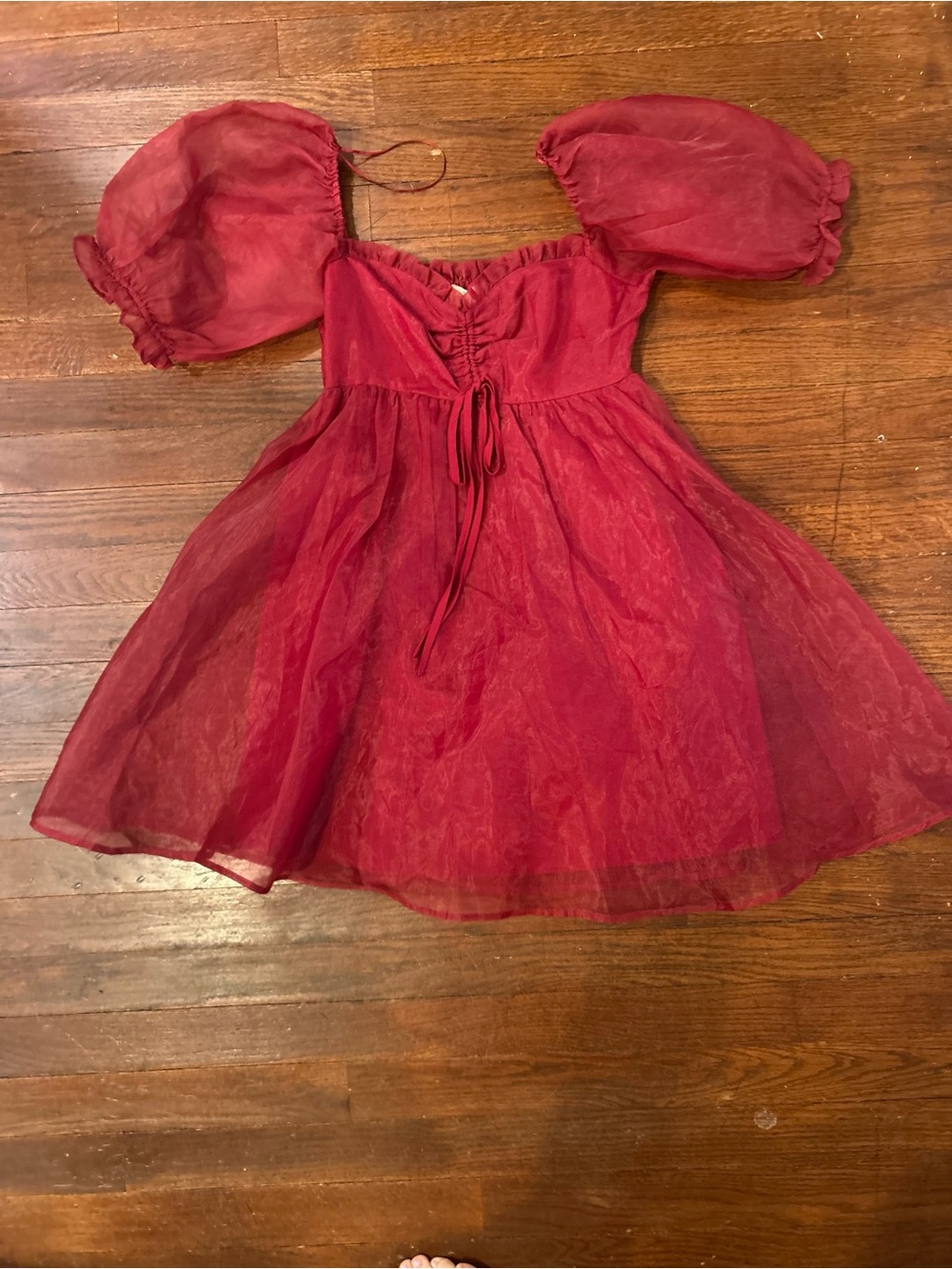 Altar'd State Crimson Puff-Sleeve Mini Dress